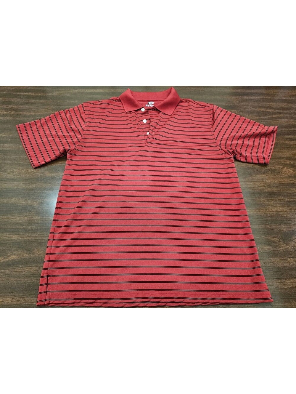 Top Flite Golf Polo Shirt Mens M Red BLK Striped Short Sleeve Performance Casual